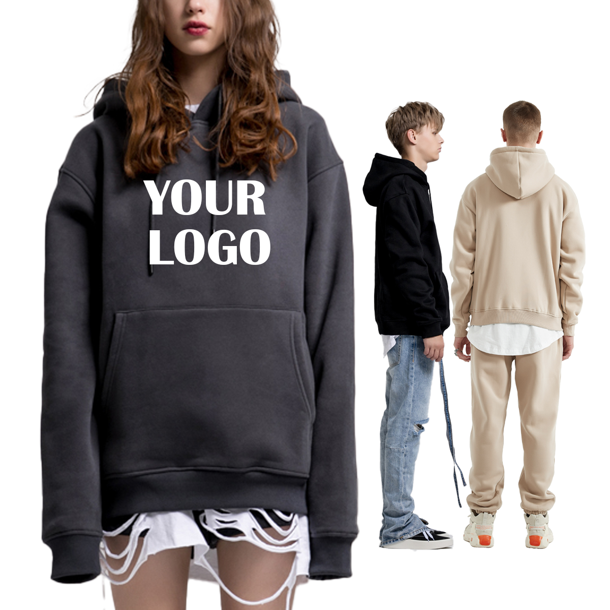 High Quality Custom Logo Cotton hooded pullover sweatshirt premium heavy fleece oversized hoodie  men's hoodies