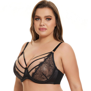 Women's Minimizer Eyelash Lace Bra Plus Size Full Figure Non-padded Bra Sexy Adults Sewing Decorated with Lace Spandex / Nylon