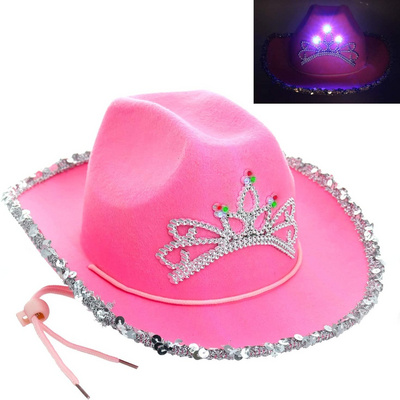 Finestyle Pink Bling Cowgirl Hat Novelty Child Pink Cowboy Hat with Blinking Tiara