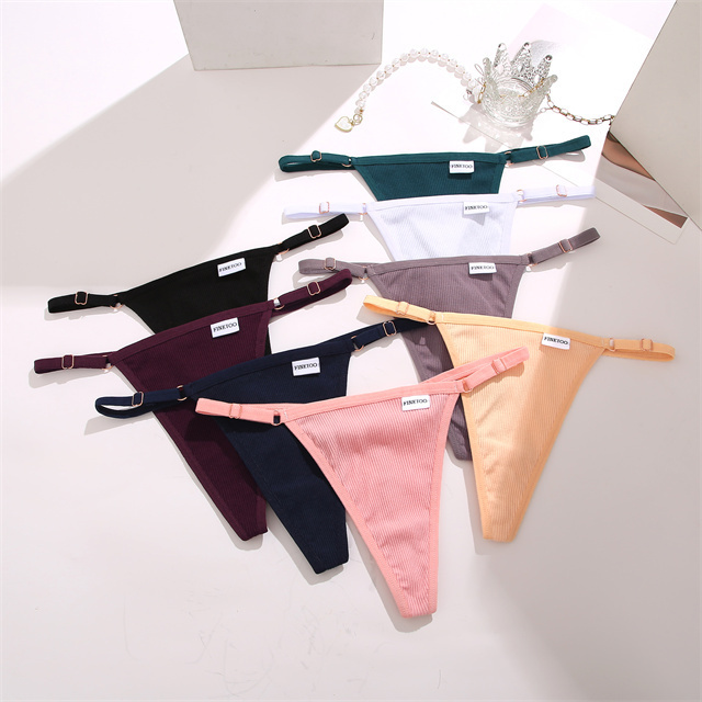 FINETOO Hot Cotton Thongs Women Adjustable Strap Sexy G-string Panties sexy Girl Thongs T-back Underwear Female Lingerie Panty