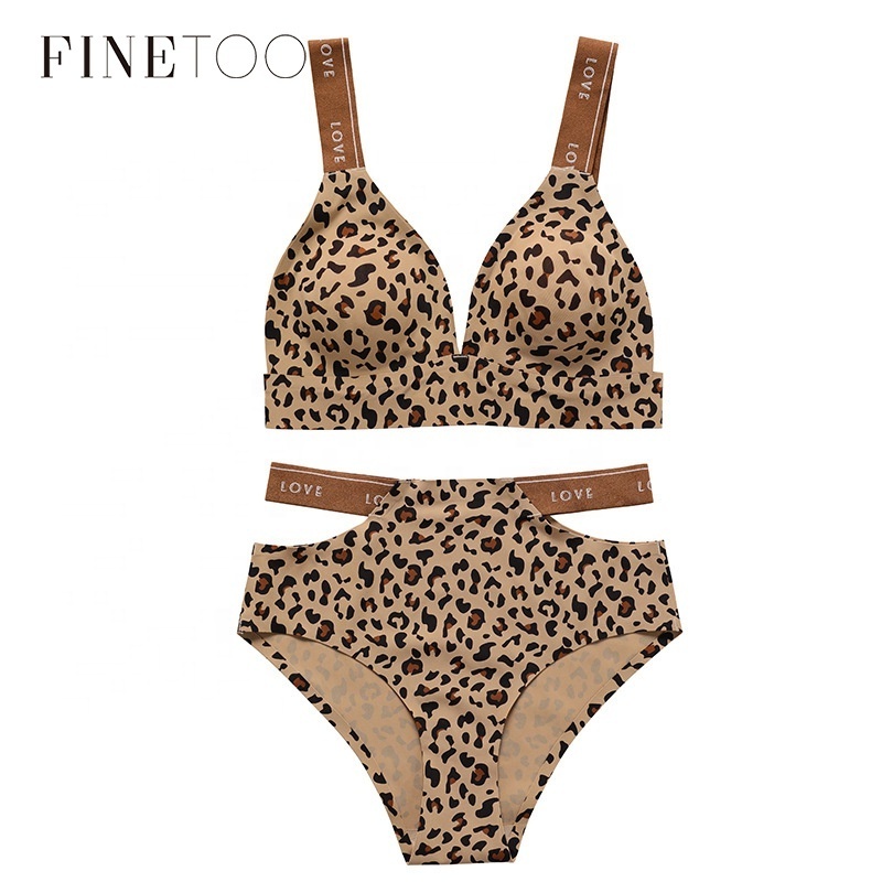 FINETOO Leopard Sexy Wireless Briefs&Bras For Ladies Seamless Comfortable Ice Silk Female Lingerie Hollow Out Panties Summer NEW