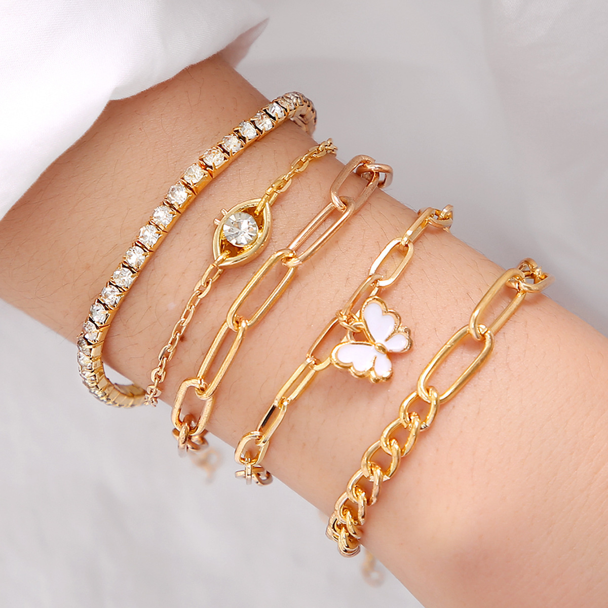 Fashion Full Diamond Crystal Peach Heart Open Charm Bangle Bracelet Set Multilayer Infinity Heart Bracelet for women