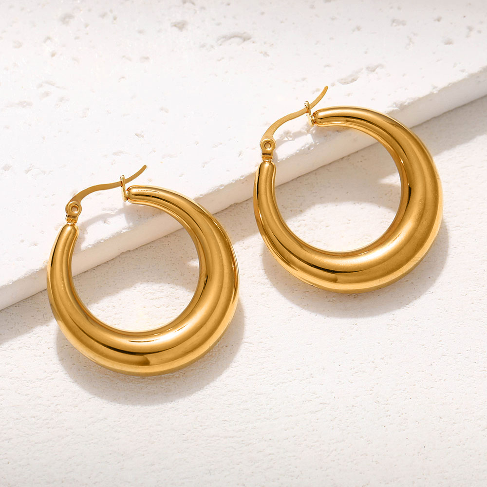 Women Hypoallergenic Earrings Stainless Steel 18k Gold Plated Waterdrop Screw Twisted C-shape Hoop Earrings Non Tarnish Jewelry