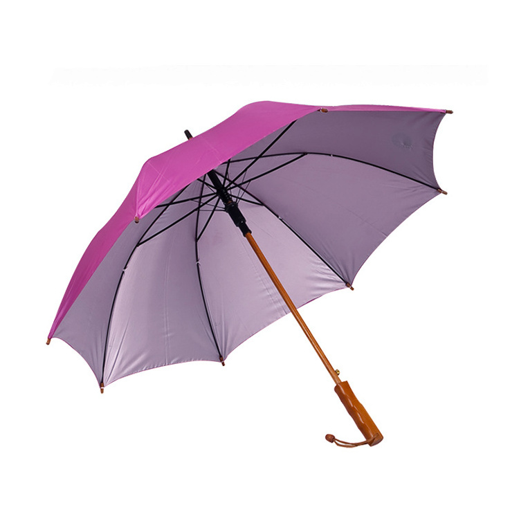 Straight large manual open wooden handle windproof golf umbrella with silk screen printing