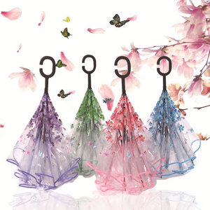 Cherry Blossoms Windproof Inverted Umbrella,Transparent Inverted Umbrella,Transparent reverse umbrella