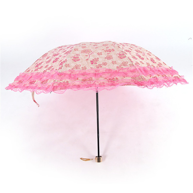 Top quality light weight cute 3 fold umbrella with lace