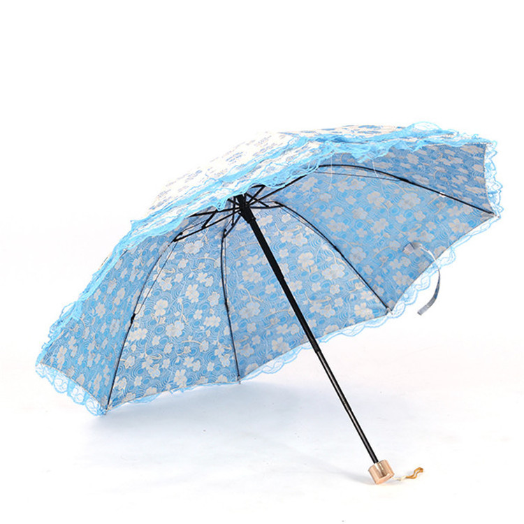 Top quality light weight cute 3 fold umbrella with lace