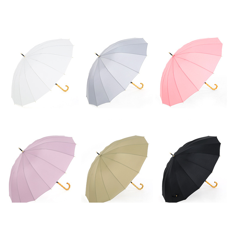 Auto Opening Vintage Style Old Fashion Japanese J Shaped Straight Umbrella with Bamboo Handle