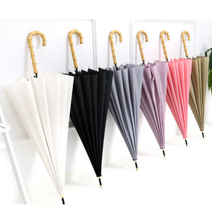 Auto Opening Vintage Style Old Fashion Japanese J Shaped Straight Umbrella with Bamboo Handle