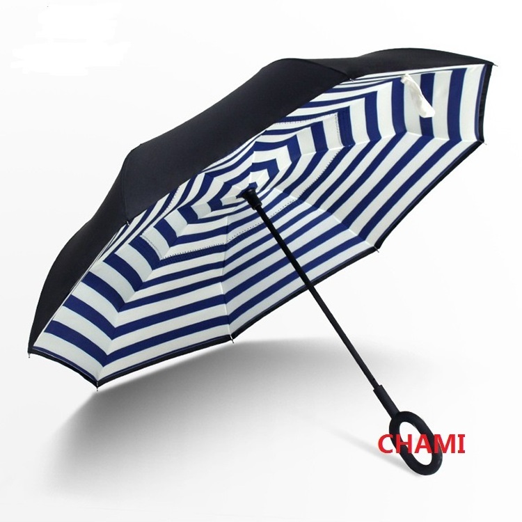 Custom Inside Out C Shape Handle inverted Reverse Umbrella with logo prints