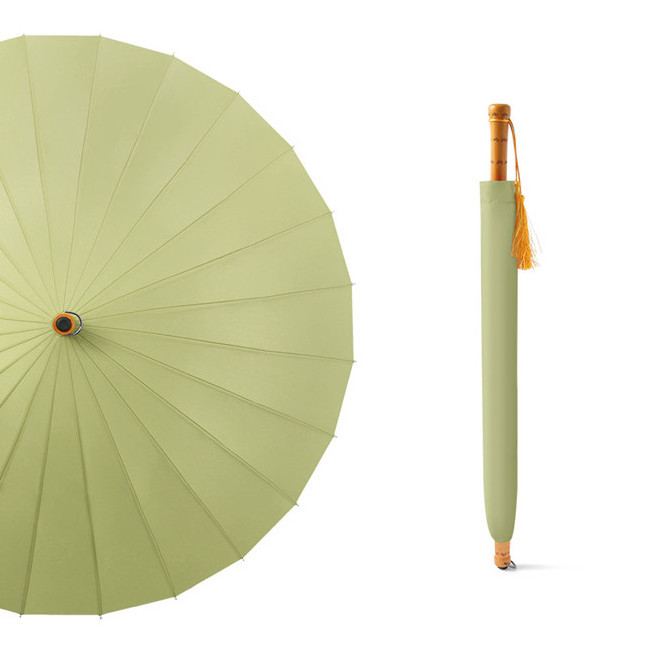 Chinese style decorative bamboo straight umbrella with stick wooden handle