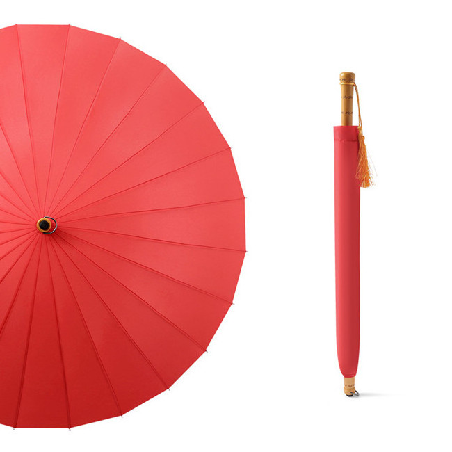 Chinese style decorative bamboo straight umbrella with stick wooden handle