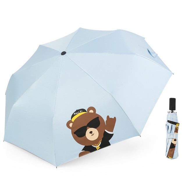 Cute bear three fold sunshade lady's vinyl uv parasol umbrella