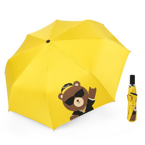 Cute bear three fold sunshade lady's vinyl uv parasol umbrella