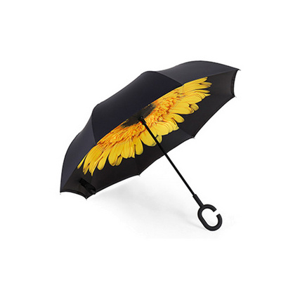 Promotional windproof parasol upside down inside out custom double layer inverted umbrella with logo prints