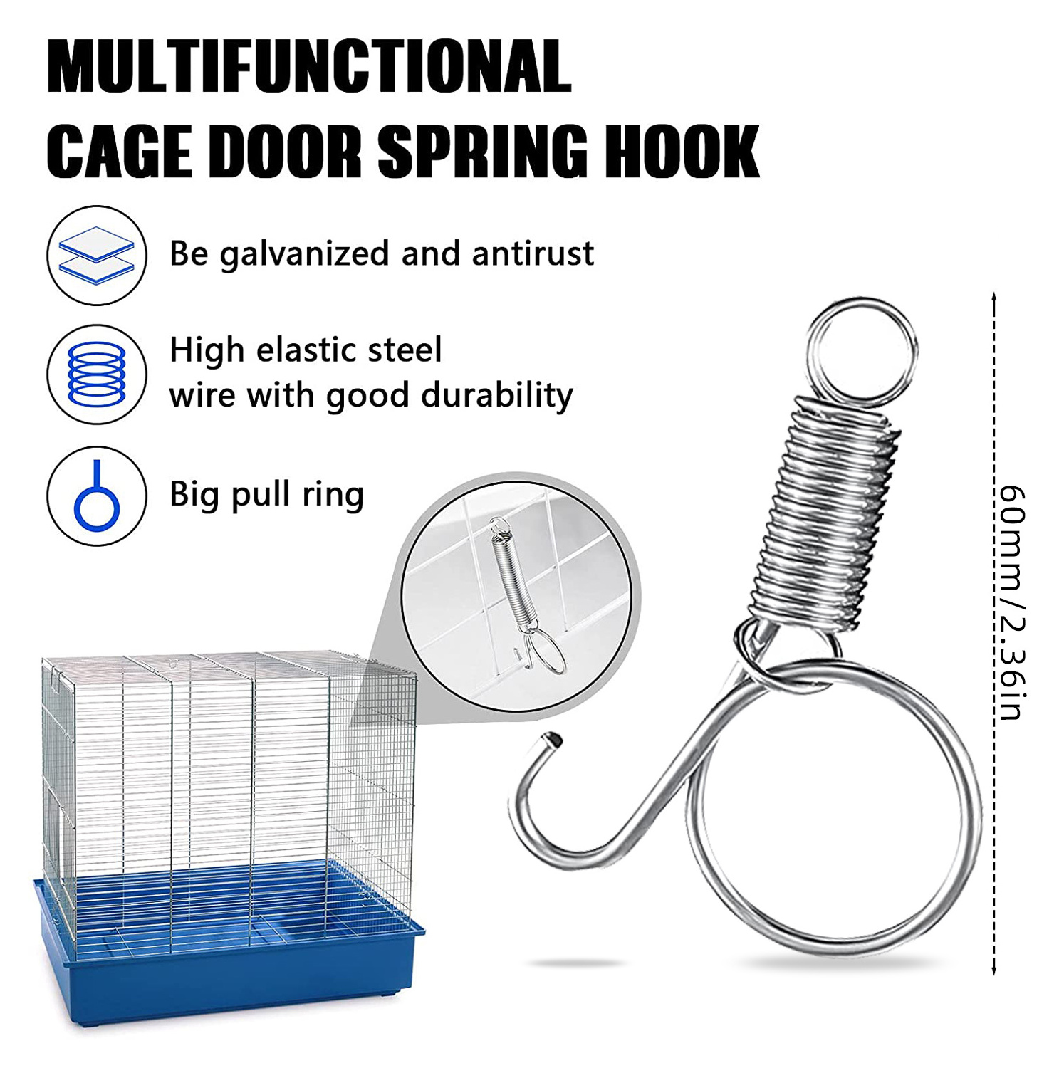 Rabbit Spiral  Cage Door Spring Latches  Hook