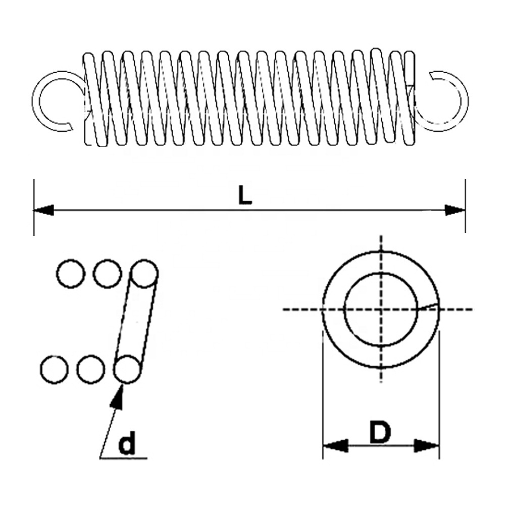 Custom Stainless Steel Black Galvanize Coil Extension Hook Clamp Long Small Adjustable Tension Spring