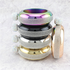 3.5OZ Bangle Bracelet Flask With Rhinestones Lid Stainless Steel Round Hip Flask For Women Alcohol Bottle Gift