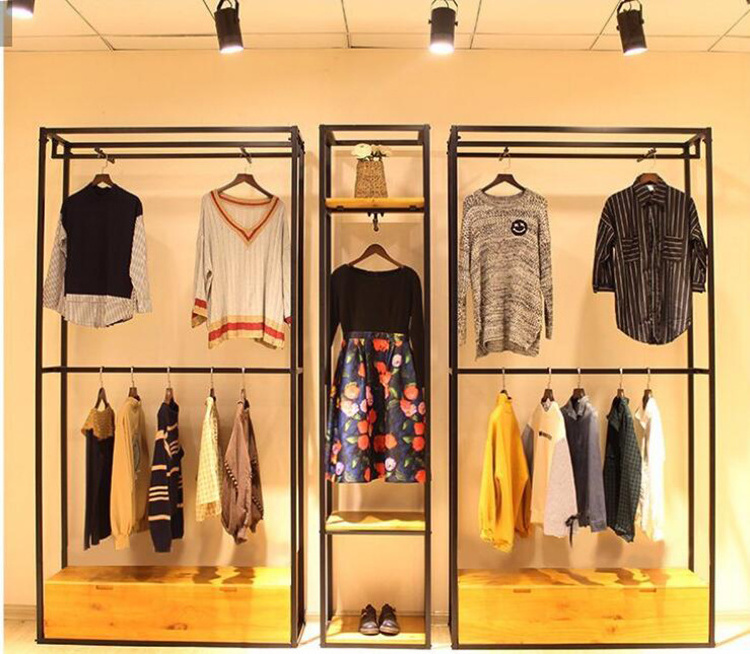 Fashion Store Clothing Rail Wooden Clothes Hanging Garment Rack For Clothing Shop