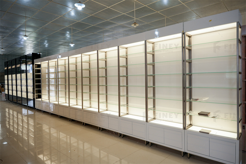 Perfume Shop Interior Design Custom Perfume Furniture Cosmetic Wall LED Display Cabinet Retail Display Racks