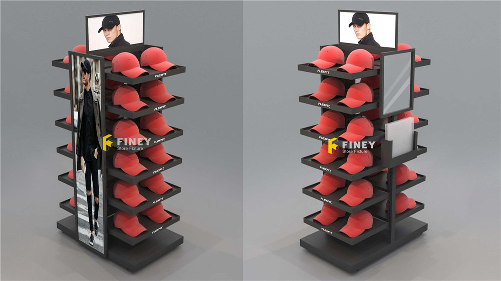 Cap Stand Display Rack Custom 3D Design Floor Standing  Metal Cardboard Cap Shop Display Rack