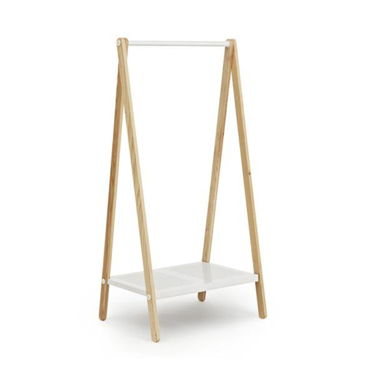 Mobile Small Wooden Clothes Rack Decoration Furniture Garment Shop Clothes Display Showcase Mobile Clothes Rack