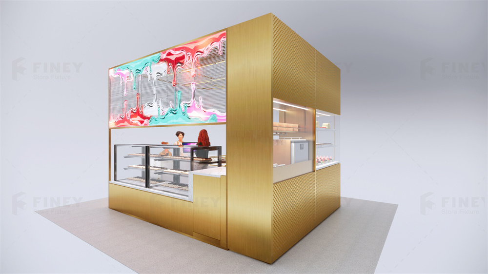 Custom Modern Shopping Mall Kiosk Ideas Indoor Food Ice Cream Coffee Kiosk Mobile Food Shop Gold Chocolate Food Kiosk for Mall