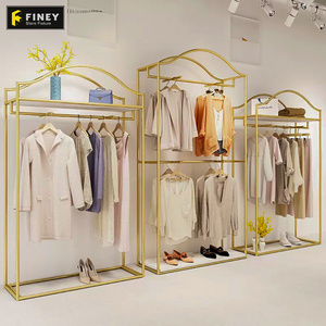 Gold Clothing Rack Apparel Retail Nesting Table Clothes Shelving Clothing Store Furniture Metal Garment Display Rack