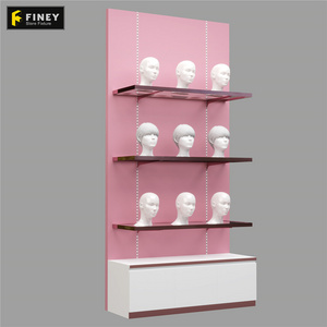 Customized Modern Hair Store Interior Decoration Wig Shop Display Wall Mounted Gold Wig Wall Shelf Wig Display