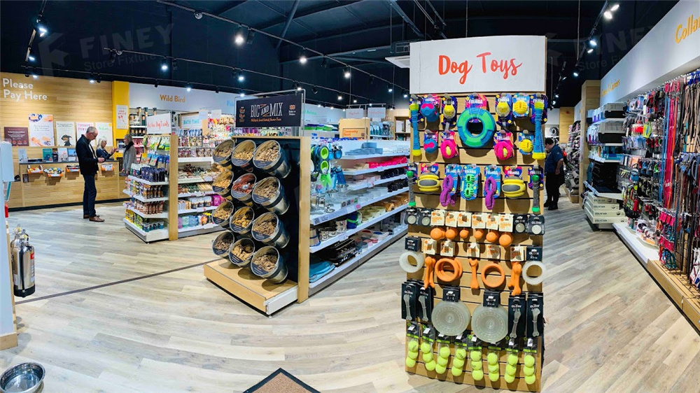 Modern Retail Pets Store Interior Layout Pets Clothing Food Display Rack stand Design customized  Dog Display Shelf For Pet Shop