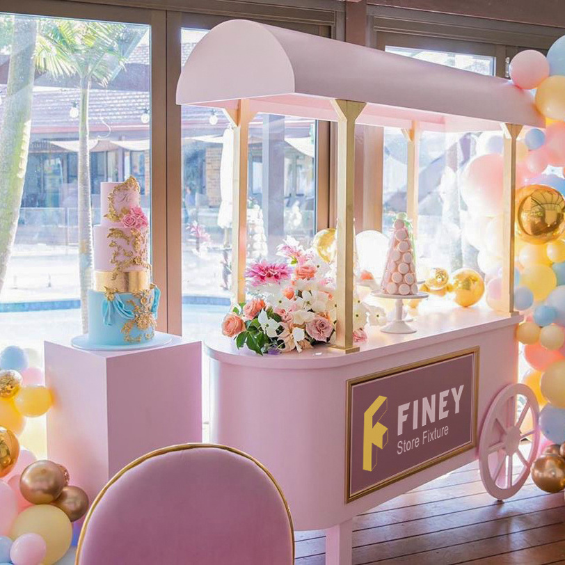 Modern Style Candy Shop Interior Decoration Layout Design Wholesale Factory Price Metal Wooden Flower Candy Cart For Parties