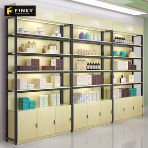 Cosmetic Shop Display Furniture Rack Wall Wood Cosmetic Display Cabinet and Showcase