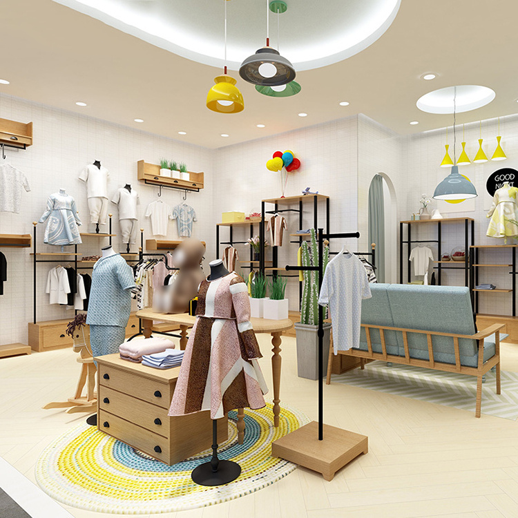 Fashion Kid Store Retail Kids Garments Shop Decoration Showroom Display Racks For Clothing