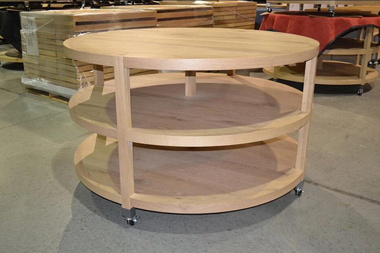 Wholesale Retail Price Wooden Round Table Counter Gondola Clothing Store Rack Clothes Display Rack Clothing