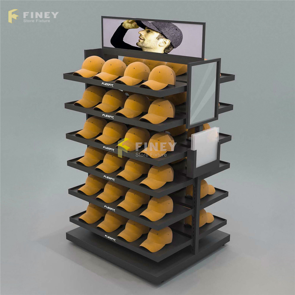 Cap Stand Display Rack Custom 3D Design Floor Standing  Metal Cardboard Cap Shop Display Rack