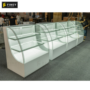 Retail Store Design Kiosks Smoke Shop Display Cabinet Arc Shape Display Cases for Smoke Shop Show Case Display Glass with Lights