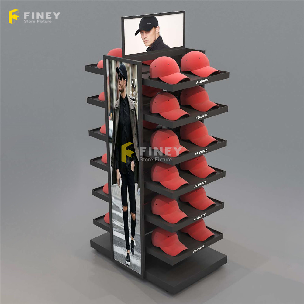 Cap Stand Display Rack Custom 3D Design Floor Standing  Metal Cardboard Cap Shop Display Rack