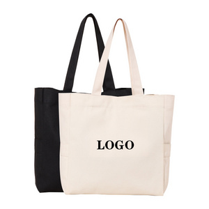 Wholesale high quality plain organic reusable fashionable custom design print cotton canvas tote bag shopping bag with logo