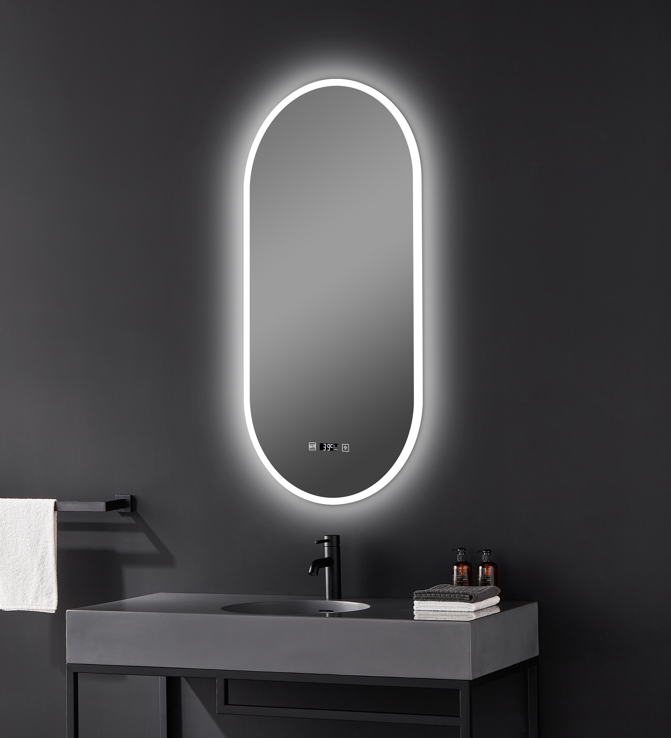 New Model Bathroom Mirror Led lighted Vanity Mirror with anti-fog, Time Temperature Calendar Display LED mirror with lights