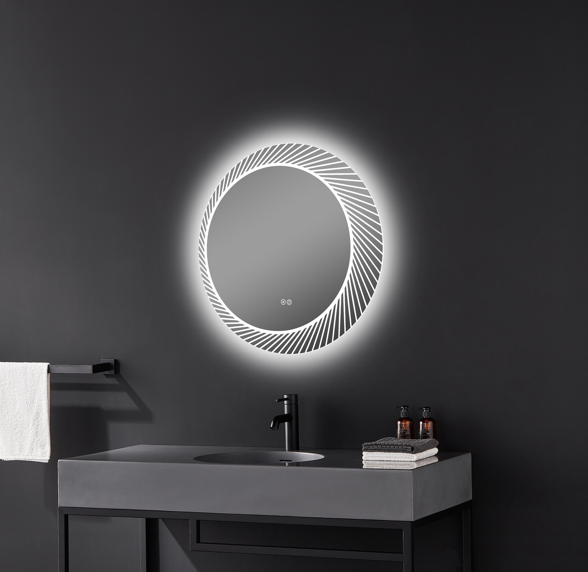 Factory Frame less hotel bathroom light round smart backlight led lighted backlit wall mirror Touch Sensor  Wall Mounted mirror