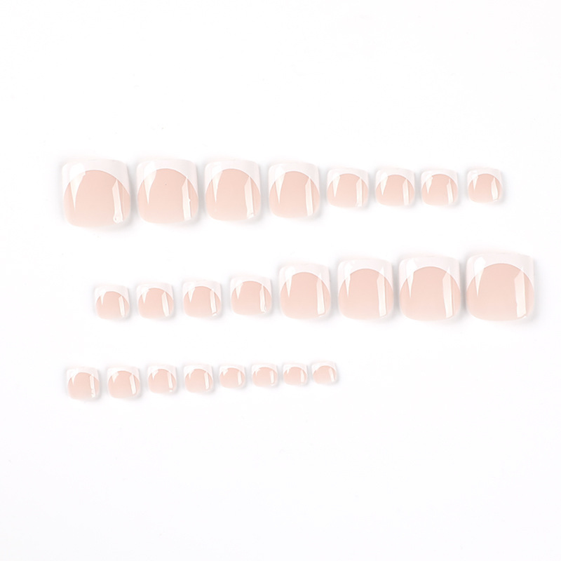 2023 24 pcs simple design white french edge toe nails press on nude pink artificial feet nails full cover wholesale