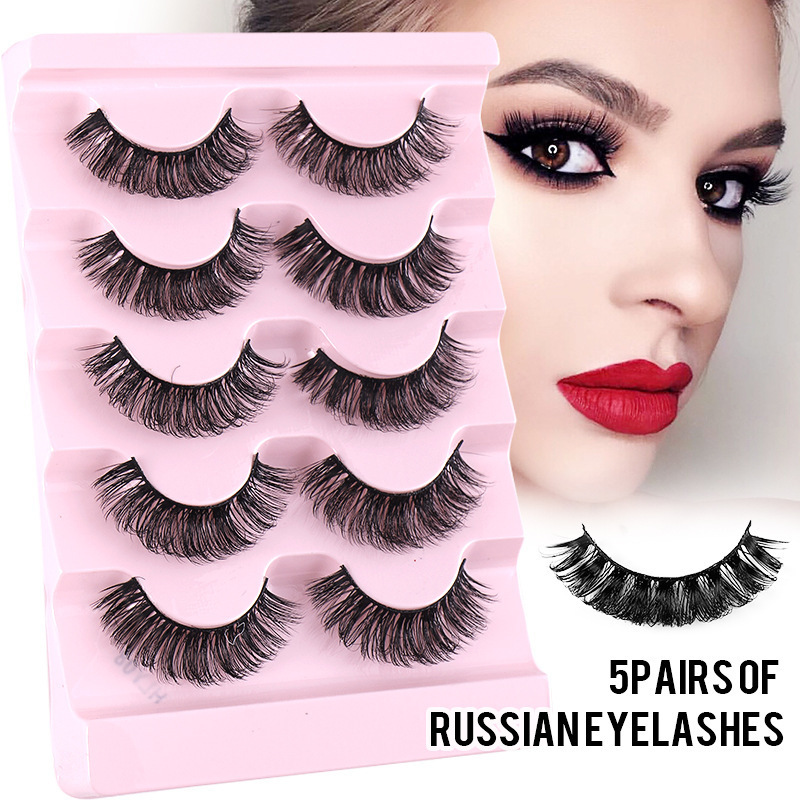 sets of natural air hand made eyelashes wholesale 5 pairs Russian 25mm false lash 3d faux mink eyelashes curler small eye