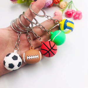 Cheap 3D PVC Rubber Key Chain Sports Mini Football Basketball Rugby Volleyball Soccer Stress Ball Keychain