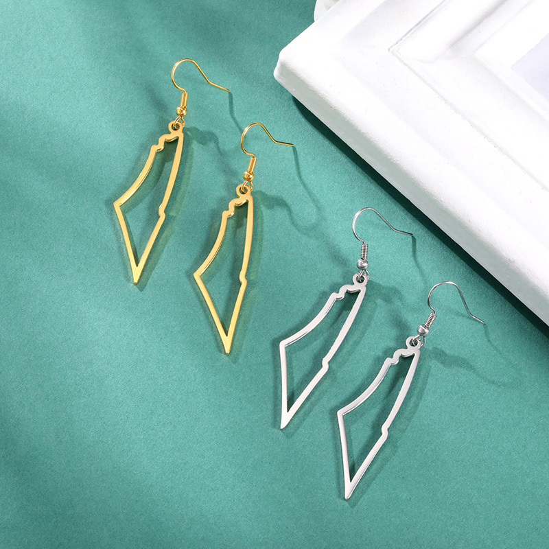 Hollow Israel Palestine Map Earrings 18k Gold Plated Stainless Steel Dangle Earrings For Women Jewelry