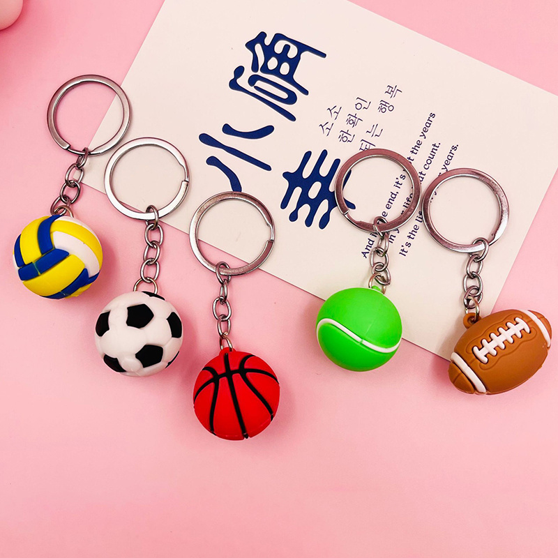 Cheap 3D PVC Rubber Key Chain Sports Mini Football Basketball Rugby Volleyball Soccer Stress Ball Keychain