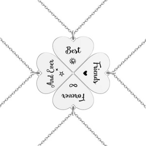 4 Pcs/Set Heart Four Leaf Clover Pendant Necklace Stainless Steel Best Friends Sisters Necklaces BFF Jewelry