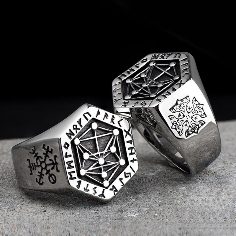 Nordic Viking Ring Men Stainless Steel Odin Rune Vegvisir Totem Talisman Signet Rings Norse Jewelry