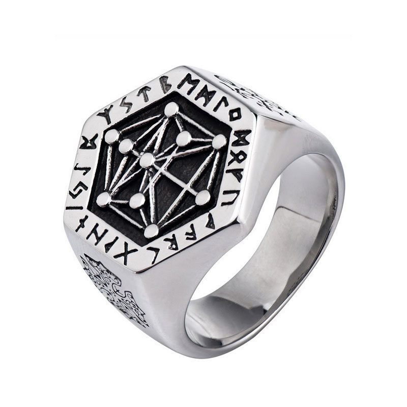 Nordic Viking Ring Men Stainless Steel Odin Rune Vegvisir Totem Talisman Signet Rings Norse Jewelry