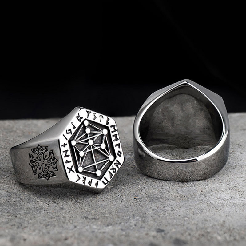 Nordic Viking Ring Men Stainless Steel Odin Rune Vegvisir Totem Talisman Signet Rings Norse Jewelry