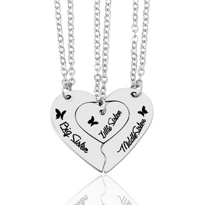 Stainless Steel 3 Sisters Heart Pendant Necklace Matching Necklaces For Best Friends Friendship Jewlery Gifts